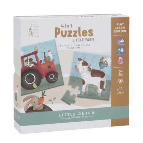 Little Dutch 4 in 1 puzzel little farm legpuzzel 16 stukjes