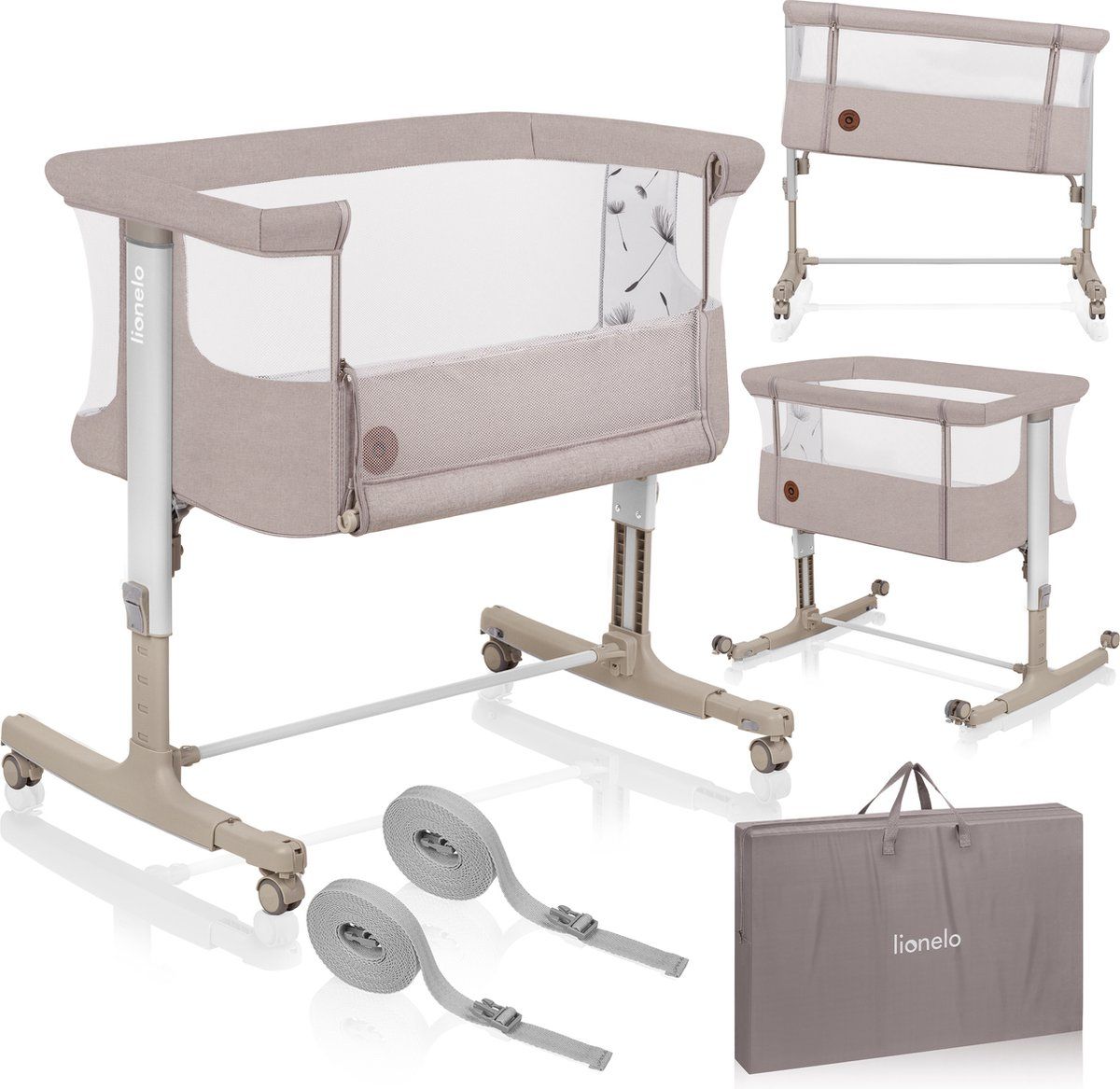 Lionelo Aurora 3in1 Co-sleeper - Babybedje tot 9 kg - Meegroeibed - 4 wielen met rem - Campingbedje