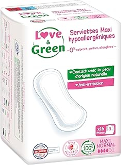 Love & Green Maandverband MAXI NORMAL - 16 stuks 