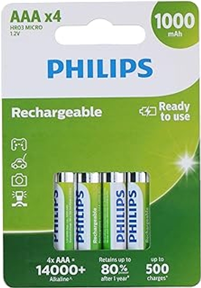 PHILIPS AAA  Oplaadbare Batterijen - NiMH 1.2V - 4 stuks