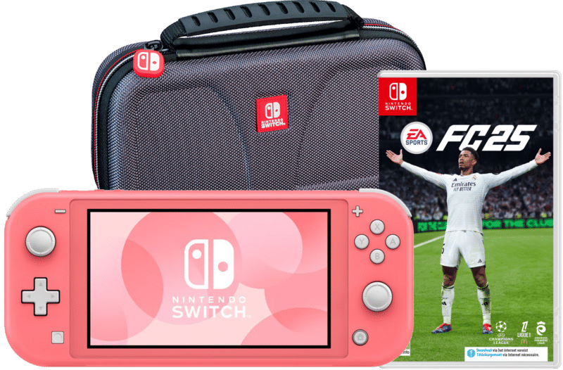 Nintendo Switch Lite Koraal + EA Sports FC 25 + Bigben Beschermtas