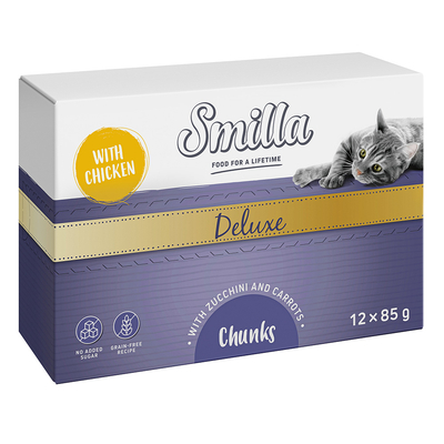 12x85g Smilla Deluxe Hapjes Katten Natvoer met Kip. Courgettes en Wortelen - natvoer katten
