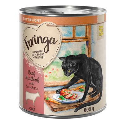 6x800g Gehaktbrood met Wortel en Erwten Feringa Selected Recipes Katten Natvoer - natvoer katten