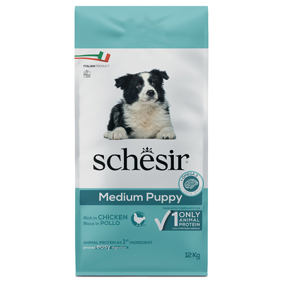 2x12kg Schesir Dog Dry Medium Puppy met kip droog hondenvoer - hondenbrokken