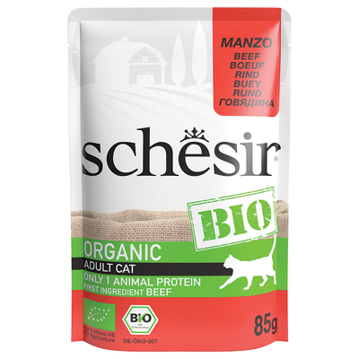 Voordeelpakket: 16x85g Schesir Organic Pouch Organic Beef natvoer voor katten - natvoer katten