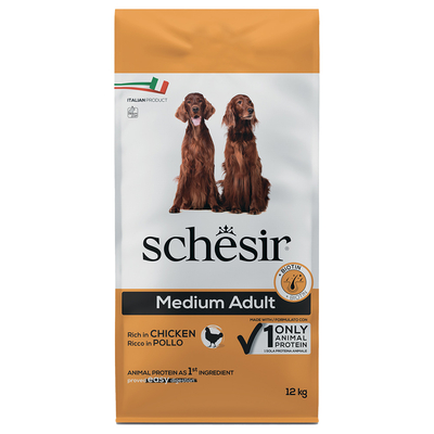 2x12kg Schesir Dog Medium Adult met kip droogvoer - hondenbrokken