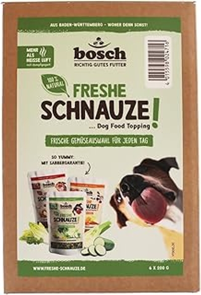Bosch Freshe Schnauze Groentekist actiepakket 6 x 200 g, mixpakket met rode, groene en gele toppings voor hondenvoer, geschikt voor droog- en natvoer - hondenbrokken