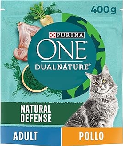 PURINA ONE Dualnature, rijk aan kip en met natuurlijke spirulina, 8 x 400 gr - kattenbrokken