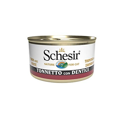 Schesir, Natvoer voor volwassen katten met smaak Tonnetto met tand, filets in zachte gelei - totaal 2,04 kg (24 blikjes à 85 g) - natvoer katten