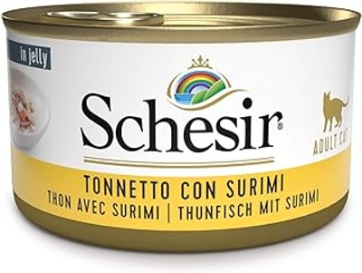 Schesir, Natvoer voor volwassen katten met smaak Tonnetto met surimi van filets en zachte gelei, in totaal 2 kg 24 afzonderlijke blikjes à 85 g - natvoer katten
