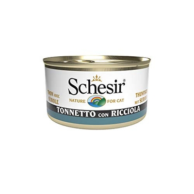 Schesir, Natvoer voor volwassen katten met smaak, tonnetto met krullen, filets van zachte gelei, in totaal 2,04 kg (24 blikjes à 85 g) - natvoer katten