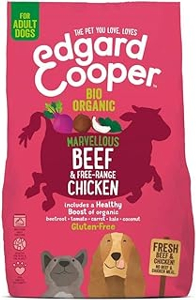 Edgard & Cooper biologisch droog hondenvoer - biologisch rundvlees, 2,5 kg, graan- en glutenvrij, gewrichts- en bottensupplement voor honden, vers vlees, vol essentiële aminozuren voor een gezonde - hondenbrokken