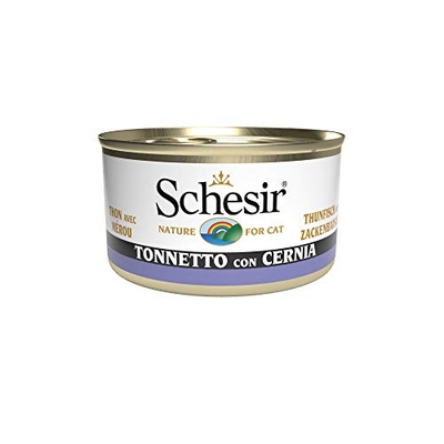 Schesir, Natvoer voor volwassen katten met smaak, tonnetto met scharnier, filets van zachte gelei - totaal 2,04 kg (24 blikjes à 85 g) - natvoer katten