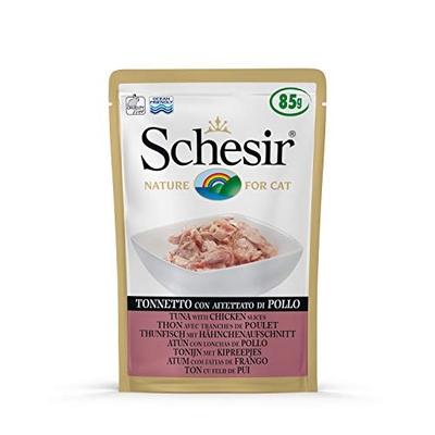 Schesir Cat Jelly Tonijn met kip vleeswaren, nat kattenvoer in gelei, 20 zakjes x 85 g - natvoer katten