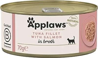 Applaws 100% natuurlijk nat kattenvoer met premium tonijnfilet & zalm in bouillon 24 x 70g blik - natvoer katten