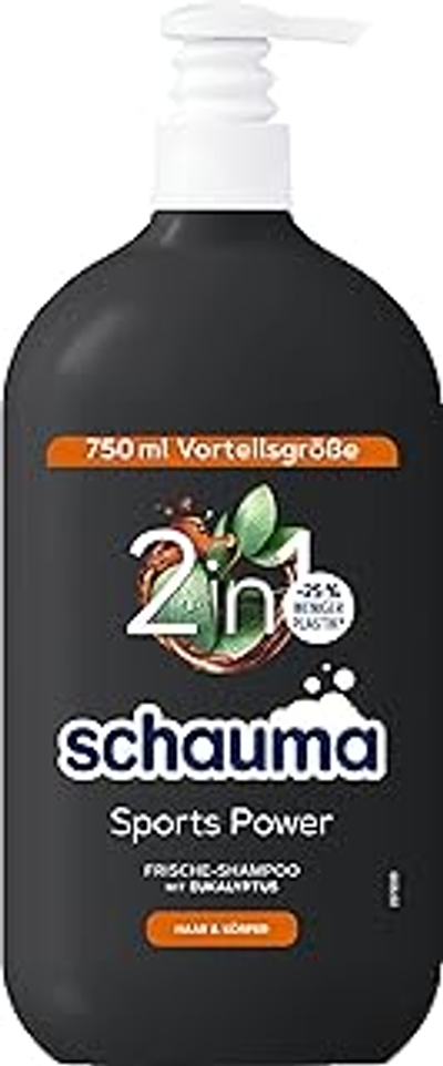 Schwarzkopf Schauma 2-in-1 versheidsshampoo Sports Power 750 ml, haarshampoo met verkwikkende formule voor haar en lichaam, shampoo & douchegel versterkt het haar en geeft een frisse kick