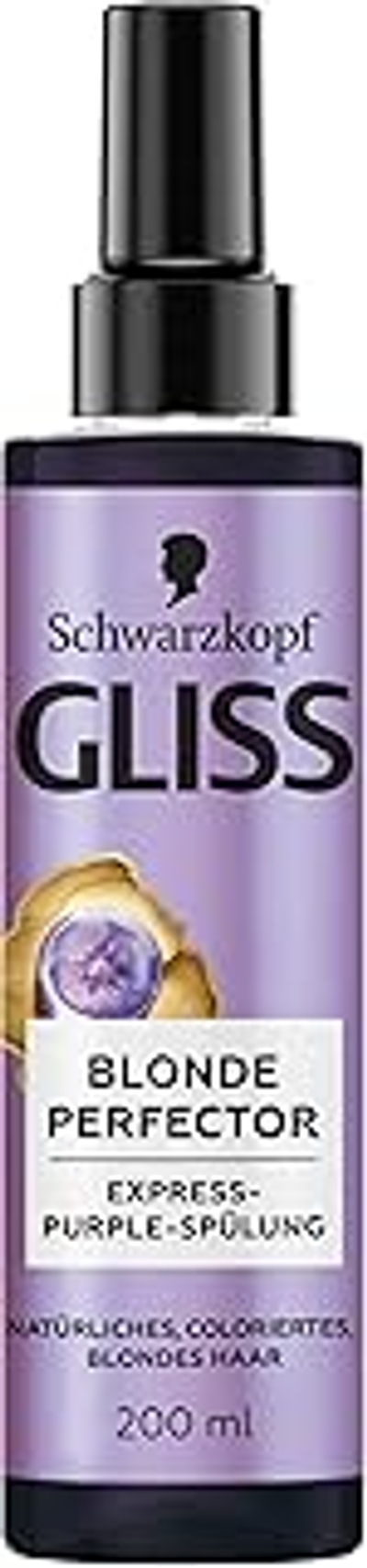 Gliss Blonde Perfector Express-Purple Conditioner, 200 ml, haarconditioner voor het sproeien voor natuurlijk, gekleurd en highlights blond haar, met föhnbescherming en uv-filter