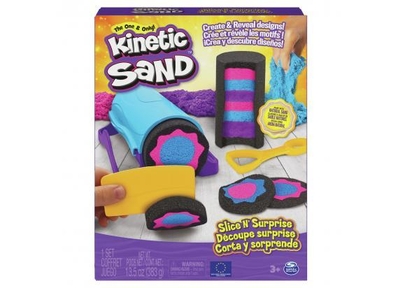 Kinetic Sand - Slice N' Surprise speelset met 383 g zwart roze en blauw speelzand en 7 gereedschappen - Sensorisch speelgoed