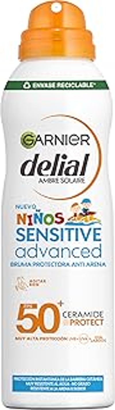 GARNIER DELIAL Sensitive Advanced zonnebrandspray voor kinderen tegen zand voor een heldere, gevoelige huid, hoge bescherming IP50+ - 150 ml