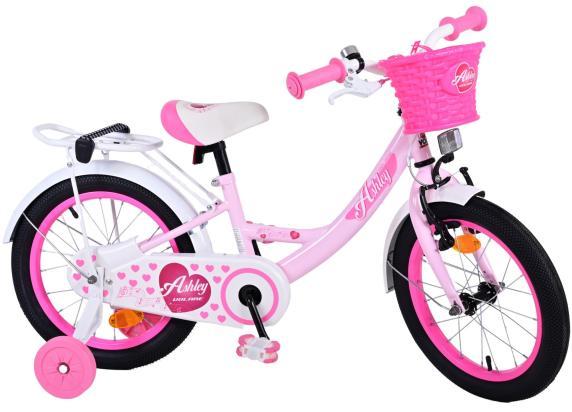 Volare Bicycles Ashley 16" roze fiets met mandje en zijwielen