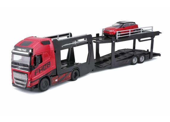 Bburago Burago 1:43 Street Fire autotransporter met auto - Vrachtwagen met rode auto