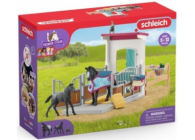 schleich HORSE CLUB - Paardenbox - met Merrie & Veulen - Afneembaar Zadel & Hoofdstel - Paarden Speelgoed - Kinderspeelgoed