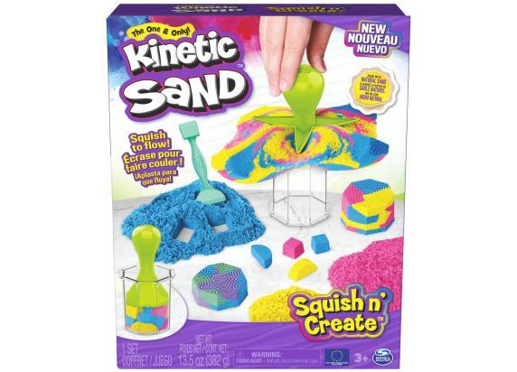 Kinetic Sand - Squish N’ Create met 382 g blauw geel en roze origineel kinetisch zand en 5 gereedschappen - Sensoriche speelgoed