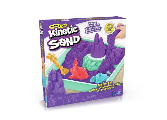 Kinetic Sand - Zandbak-set met 454 g paars origineel kinetisch zand opbergzandbak 4 vormen en gereedschap - Sensorisch speelgoed