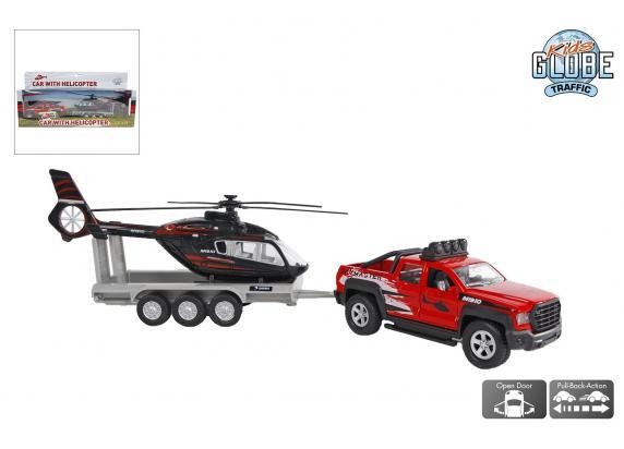 Kids Globe Terreinwagen met trailer met helicopter