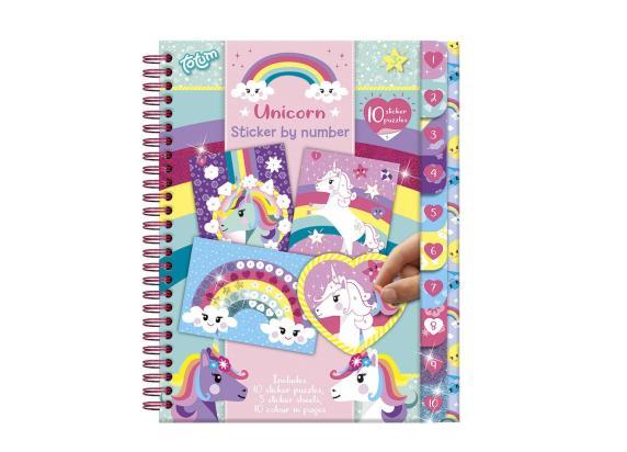 Totum Unicorn sticker boek stickeren op nummer incl. kleurplaten A5 harde kaft en ringband - sticker by number