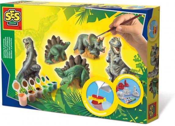 SES - Gieten en schilderen - Dino's - sneldrogend - met gietmal, houder, gips, verf en penseel - knutselen jongens - Dinosaurus