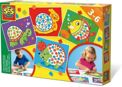 SES - Ik leer mozaïeken - 4 voorbedrukte kaarten met mozaïek stickers
