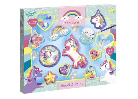 Totum Unicorn gips gieten schilderen model & paint 10 glitterfiguren maken incl. 5 kleuren verf en penseel - knutselset cadeau tip