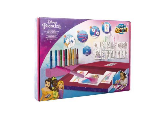 Disney Princess - Spray Pen Set Deluxe (DP22368) - Kleurstiften voor Kinderen - Tekenset met Gekleurde Pennen en Tekensjablonen