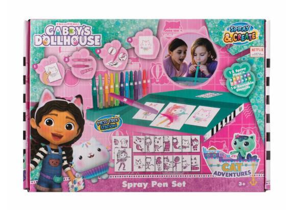 Gabby's Dollhouse - Spray Pen Set Desktop Box (GD23368) - Kleurstiften voor Kinderen - Tekenset met Gekleurde Blaas Pennen en Tekensjablonen