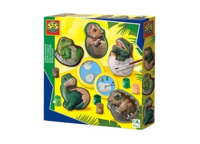SES - Gieten en schilderen - Dino eieren - sneldrogend gips - heldere kleuren verf - goed uitwasbaar - knutselen jongens - Dinosaurus