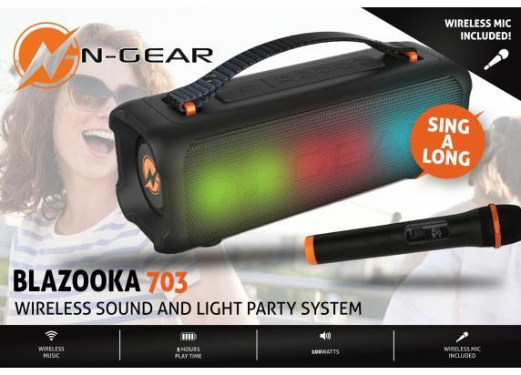 N-Gear Blazooka 703B - Bluetooth Speaker - Karaoke Set - Party Box met Microfoon - Zwart