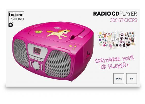 BigBen Interactive Draagbare Radio/CD speler roze met stickers