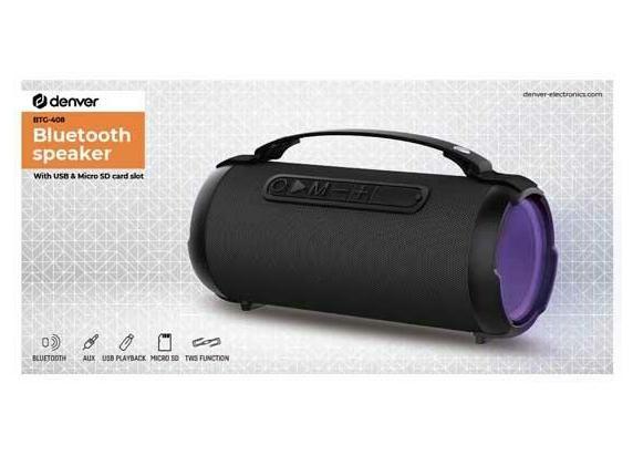 Denver Bluetooth Speaker - LED Verlichting - 190W - IPX5 Waterdicht - Draadloze Speaker - AUX/USB - BTG408 - Zwart