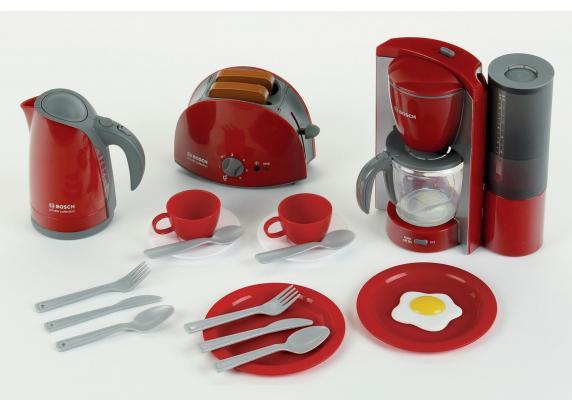 Klein Toys Bosch speelgoedkeukenaccessoireset groot ontbijtset - incl. broodroorster, waterkoker en meer - rood