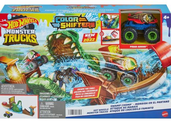 Hot Wheels Monstertrucks Color Shifters Racebaan - Hongerig Moeras Krokodil Aanval