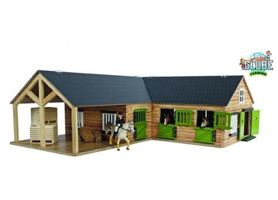 Kids Globe Paardenhoekstal met 3 Boxen en Berging 1:24