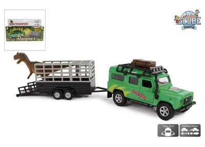 Kids Globe Die-cast Land Rover met Dino-trailer, 29cm