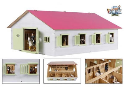 Kids Globe Paardenstal Roze met 7 Boxen, 1:24