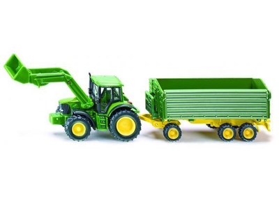 SIKU 1843 John Deere met Voorlader en Aanhangwagen