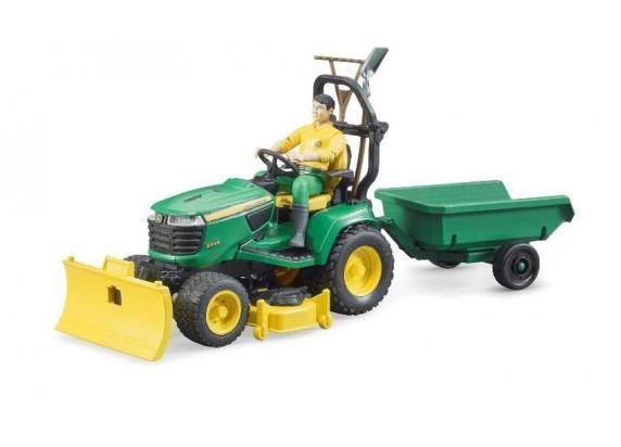 Bruder John Deere zitmaaier met aanhanger en tuinman