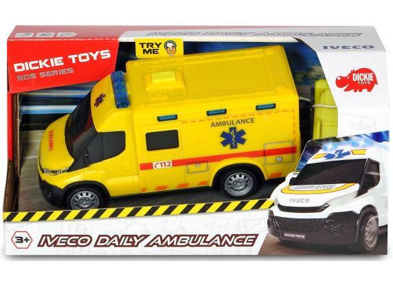 Dickie Toys Sos - Ambulance Iveco - Belgische versie - 18 cm - Licht & Geluid