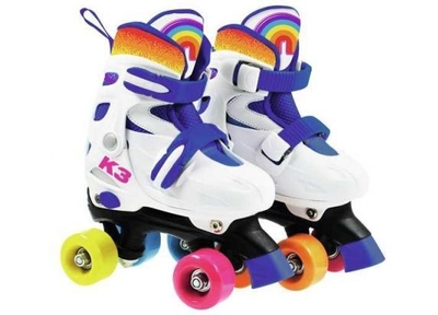 K3 - Rolschaatsen - Verstelbaar in 4 maten - Maat 30/33 - Met stopper - Wit -Regenboog