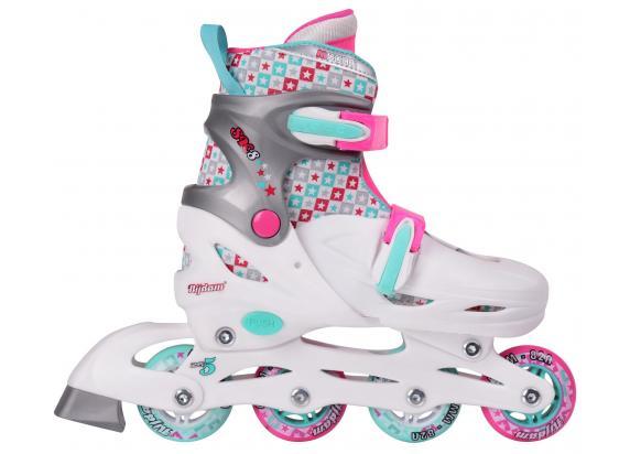 Nijdam Nijdam Junior maat 27-30 verstelbare kinder inline skates wit/aqua/fuchsia