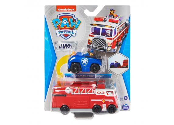 PAW Patrol True Metal Brandweerauto - Gegoten teamvoertuig met Chase-speelgoedvoertuig - schaal 1:55